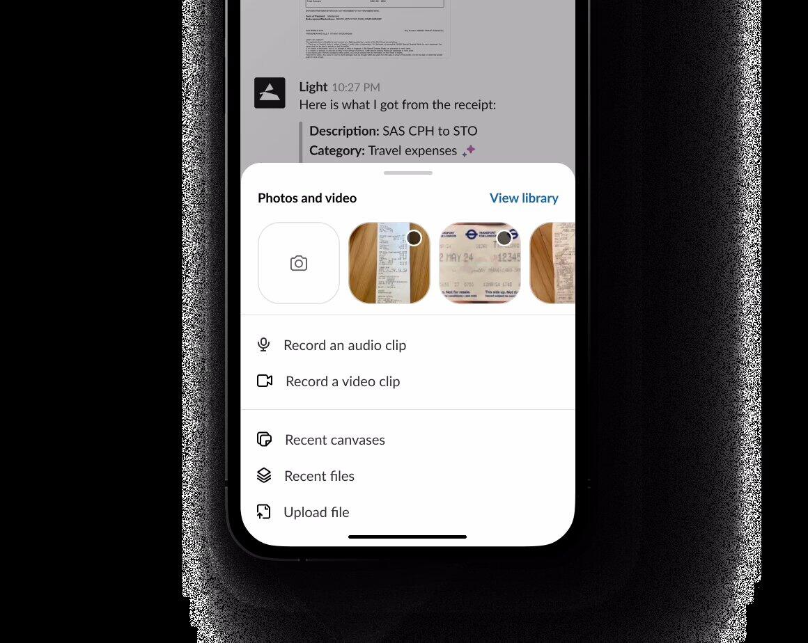 Uploading receipt photos to Light in Slack, with extracted description and category